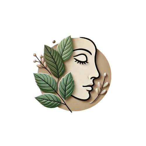 Elegant skincare icon with natural leaf and face design, symbolizing organic and holistic skincare for theskincareroutines.com