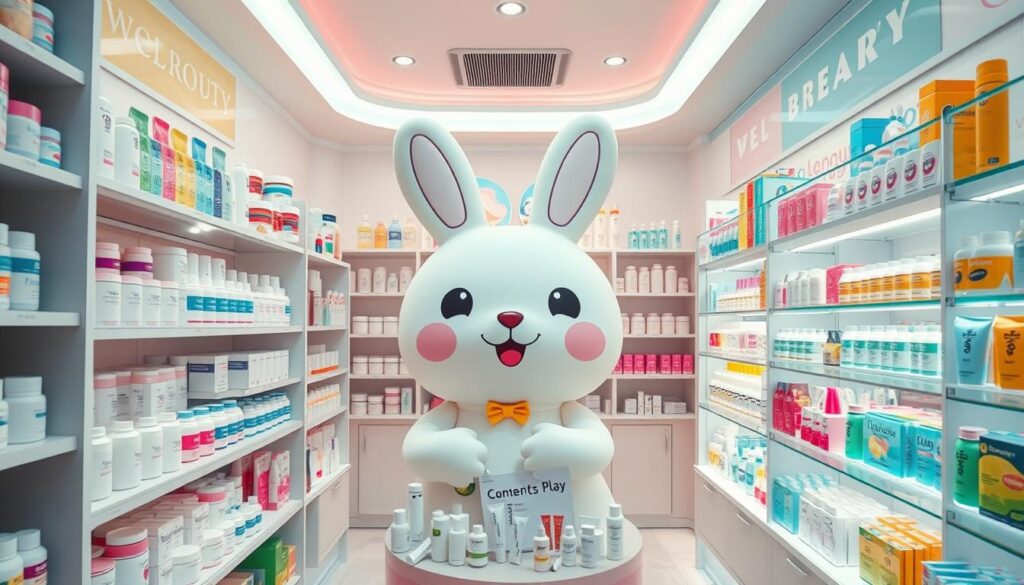 k-beauty brand with cartoon rabbit